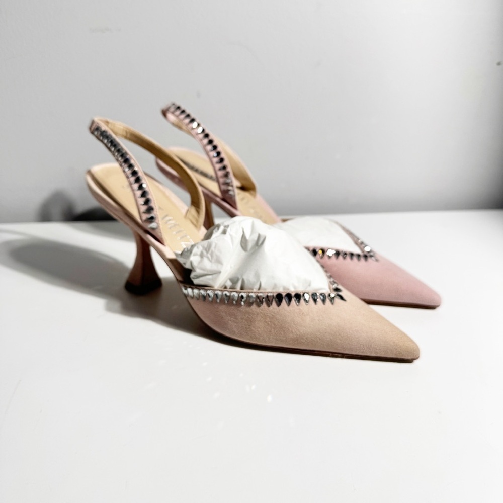 Stuart Weitzman Gemcut XCurve 85 in Suede Ballet Pink  size 6